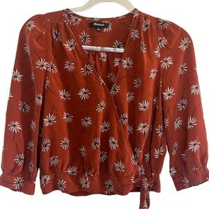 Madewell Silk Wrap Top in Fresh Daisies - Size Small